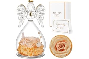 Sunia Ewige Rose mit Engel Figur, Geschenke für Mama, Rosen Geschenk Muttertag, Handgefertigte Ewige Blume in Engel Glaskuppel, Muttertagsgeschenk, Geburtstagsgeschenk für Frauen, Oma Mama Geschenk