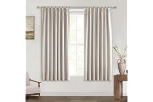 QJmydeco Short Black Out Curtains 56 Inch Long for Bedroom 54 Inch Length Window Treatments, Blackout Linen Boho Pinch Pleated Kitchen Thermal Drapes for Summer Heat Living/Bathroom (40"x56"2 Panels)