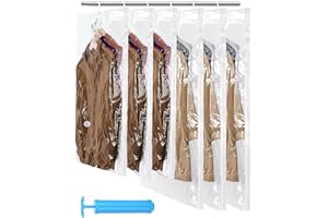 Tixexo 6 Sacs de Rangement sous Vide Suspendre, Housse Vetement avec Crochets, Transparents et Réutilisables Housse sous Vide, pour Costumes, Robes, Manteaux ou Vestes（105x70cm+135x70cm）