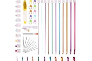 Reessy 32 Pcs Tunisian Crochet Hooks Set, 27 cm Long Aluminium Tunisian Crochet Hook, 11 Sizes 2.0-8.0 mm Afghan Tunisian Crochet Needles Set for Beginners Adults