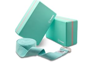 Tumaz Yoga Blocks Set of 2 with Premium Yoga Strap, High Density Yoga Bricks to Improve Spine Flexibility for Yoga & Pilates, [Light Weight, Anti-slip Surface, Extra-Durable] with Instruction E-Book