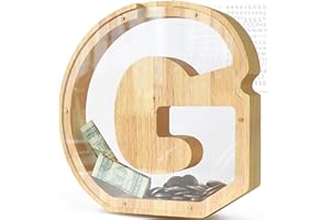 DBPBToU Hucha Grande de Madera con Letras, Huchas Personalizada Transparente 23*4*23cm, Hucha Cerdito para Niños, Hucha Grandes Creativa para Regalo de Cumpleaños/Decoración del Hogar/Recuerdo (G)