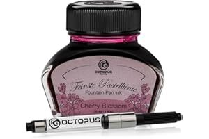 Octopus Fluids Cherry Blossom - Tinta para pluma estilográfica en colores pastel que incluye convertidor, Tinta para escribir en tintero, Rosa 30 ml