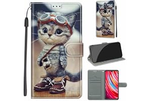 KENHONER Funda Xiaomi Redmi Note 8 Pro Carcasa, Case Redmi Note 8 Pro Funda Libro con Tapa Piel Case Flip Cuero,Cierre Magnético Antichoque - Gato