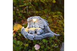 Tuzsocr Solar Katze Hund Gedenksteine, Katze Engel Figur Denkmal mit LED-Solarlicht, Wetterfest Hund Grab Marker Tribut Statue, Grabschmuck für Haustier mit Engelsflügeln für Garten Friedhofs (Hund)