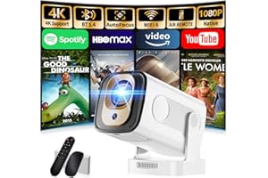 NONETE [App lntégrée & 2026 Upgraded] Mini Vidéoprojecteur 1080P FHD 4K Projecteur Portable avec WiFi 6 et Bluetooth5.4 avec Trapézoidale Automatique, 270° Rotation, Compatibile HDMl/TV Stick/Laptop, Blan