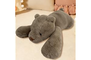 MeHoo 3.3LB Weighted Bear Plush,23.6 Inch Weighted Toy for Anxiety,Weighted Stuffed Animals Throw Pillow,Furry Weighted Plushies Hugging Pillow Cute Plush Doll for Birthday Brown Bear