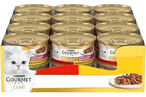 GOURMET Gold Doppio Piacere - Cibo Umido Gatto Adulto, Bocconcini con Manzo e Pollo. 24 Lattine da 85 g