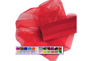 ABLEME DECO Crystal Organza Tulle Fabric Roll, 30cm x 45m Sheer Silky Shiny Netting Spool for Wedding Party Decoration Bridal Shower Table Runner (Red)