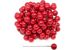 Qiuyan 100pcs Red Artificial Holly Berries - 0.4" Fake Berries on Wire for Christmas Tree Garland, Flower Wreath Decorations, DIY Craft Use