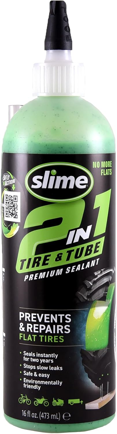 Slime 10193-51 2-in-1 Tyre & Tube Sealant Puncture Repair Sealant, Premium, Prevent and Repair, suitable for all off-highway Tyres and Tubes, Non-Toxic, Eco-Friendly, 473ml (16oz)