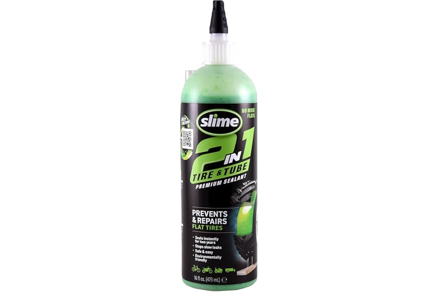 Slime 10193-51 2-in-1 Tyre & Tube Sealant Puncture Repair Sealant, Premium, Prevent and Repair, suitable for all off-highway Tyres and Tubes, Non-Toxic, Eco-Friendly, 473ml (16oz)