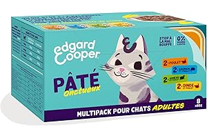 Edgard & Cooper Boite Paté Chat sans Cereales Nourriture Naturelle, Alimentation Saine savoureuse et équilibrée, Protéines de qualité supérieure (Multipack, NEW - 85g x 8 - Poulet/Saumon/Dinde/Agneau)