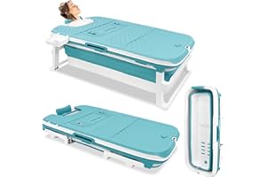 ACXIN Faltbare Badewanne Klappbadewanne Erwachsene mit Kissen Mobile Badewanne Erwachsene mit abnehmbare Abdeckung Massagerollen Thermometer (149x64x54cm)