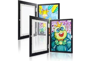 QWYZOR Bilderrahmen für Kinderzeichnungen A4, 2 Stück Archivbilderrahmen A4 für 150 Bilder, Wechselrahmen Kinderbilder A4 33 x 26 cm, Kinder Bilderrahmen A4 Aufklappbar für Kunstprojekte Kinderzimmer Schule