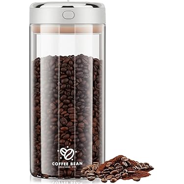 Pmueuff Koffiebonenhouder, 1,7 liter, koffiebonenopslag met uitlaatventiel en datumweergave, koffieblik luchtdicht glas voor koffiebonen, poeder, thee, noten, koffie