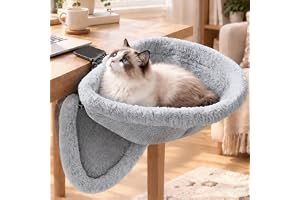 Kattsäng skrivbord, katthängmatta vikbar, max 40 pund, ljusgrå | Kattsäng justerbar, kattsovplats kattsäng för hemmakontor skrivbord, halvrund katthängmatta platsbesparande