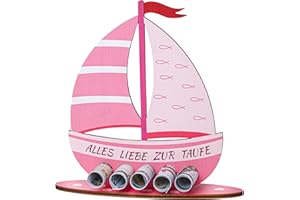 WWISTOA Taufgeschenke Jungen ，geschenke zur taufe，Taufgeschenke Jungen Blau Holz，Geburt Taufe Geldgeschenk，Taufe Geschenk für Mädchen und Jungen-19x16cm. (pink)