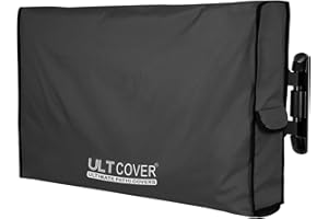 ULTCOVER Wasserdichte Outdoor-Abdeckung für 34-37 Zoll Flachbildfernseher mit Halterungen und Ständer, Schwarz