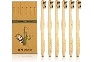 Virgin Forest Bambu tandborste, 6 stycken tvåfärgade trätandborstset, biologiskt nedbrytbara bambutandborstar med mjuka borst