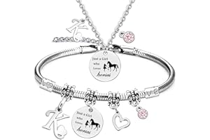 LOCCY Horse Bracelet for Girls, Horse Gifts for Girls, 26 Initial Letters Horse Pendant Necklace Jewellery, Silver Girls and Horse Necklace for Girls, Horsey Things for Girls Horse Lovers