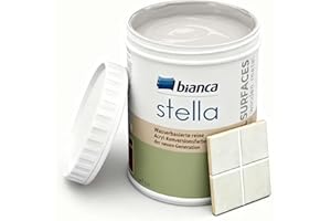 Bianca Stella Fliesenfarbe Ohne Schleifen - Wasserbasierter Parfümierter Fliesenlack für Badezimmer, Küche, Bodenfliesen, Wandfliesen - Sandweiß, Glänzend, Kratzfest, Hochdeckend, 1000ml