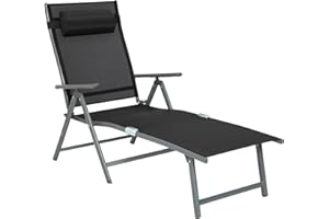 ‎AMHANCIBLE AMHANCIBLE Sonnenliege klappbar, aus rostfreiem Aluminium, Liegestuhl, Gartenliege mit Verstellbare Rückenlehne, abnehmbares Kopfkissen, bis 150 kg belastbar, verstellbar, für Garten, Balkon EGL01BK