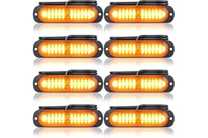 Maxetodo 8PCS Luci Stroboscopiche a 12 LED Lampeggiante Ambra-Bianco 12-24V Ultra Sottili - Emergenza Impermeabile Universale per Auto, Camion, Camper, Moto