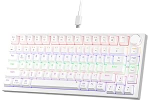 NEWMEN GM326 Mechanische Tastatur mit Kabel,Gaming Tastatur 75 Prozent,TKL Hot Swap Kompakte LED Beleuchtung USB C Mini Mechanische Tastaturen mit Knopf,für PC/Win/Mac,QWERTY Layout,Weiß,Rote Schalter