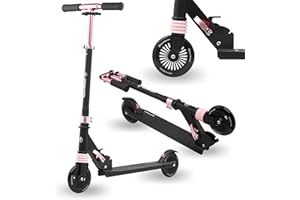 HyperMotion Scooter per bambini 4-9 anni, pieghevole, monopattino a due ruote con ammortizzatore, manubrio regolabile, ruote in gomma da 125 mm