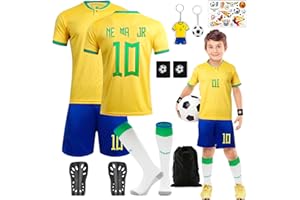 Ainvliya Ensemble de Maillot de football pour Enfants, N° 7/N° 10 Maillot de Football Garçons Survêtement T-shirt Short Chaussettes Protège-Genoux Porte-clés Tatouages Temporaires Maillot de Football