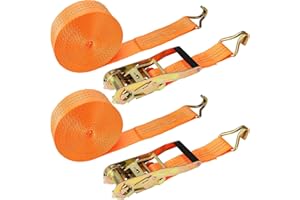 HZSOOCH 2Pack Heavy Duty Ratchet Straps with J-hooks, Capacity 2000kg Ratchet Tie Down Straps Tensioning belt, Ratchet Lashing Straps for Lawn Equipment, Moving Appliances, Motorcycle, Orange, 4cmx6m