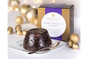 The Carved Angel - Double Chocolate & Cherry Christmas Pudding with Kirsch - 908g, Serves 8-9, Plastic Basin