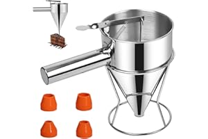 DBAATTZ Distributeur de Pâte 1200 ml, Entonnoir a Piston, Entonnoir Cuisine Multi-Calibre en Acier Inoxydable, Support et 4 Buses Différentes, Distributeur de Pate pour Les Gâteaux, Crêpes, Pâte