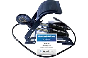 Fußpumpe mit Doppelzylinder und Manometer Test SEHR GUT - Fusspumpe für alle Ventile (Fahrradpumpe, Luftpumpe Auto) - Leistun