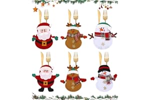 Xespis 6 Pezzi Portaposate Natalizio, Porta Posate Natale, Decorazioni Natalizie per la Tavola, Babbo Natale, Pupazzo di Neve, Alce, Segnaposto Natalizio Tavola