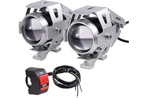 HANSWDEU HANEU Motorcycle Headlights 2pcs Waterproof Anti-Rust U5 LED Front Light Motorcycle with 3 Modes Super Bright 125W 3000LM Adjustable Aluminium Alloy Fog Light (Silver)