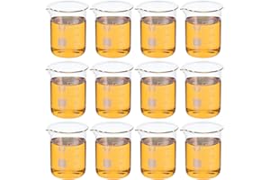 PATIKIL 200ml Baja Forma Vidrio Vaso, 12 Paquete 3,3 Borosilicato Vidrio Graduada Impresa Escala Medidoras Tazas con Pico para Cocina Laboratorio Líquidos