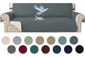 YSTELLAA Impermeable Funda Sofa 4 Plazas, Fundas para Sofa Antideslizante, Extraíbles, con Bolsillos Lateral, Anti Gatos Arañazo Y Perros Mascotas, Antimanchas Lavables, Gris Oscuro