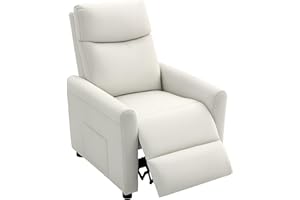 HOMCOM Poltrona Relax Reclinabile Manuale 135° con Poggiapiedi, Divano Monoposto Reclinabile Ergonomica Imbottita in Tessuto Effetto Lino per Soggiorno e Camera da Letto, 73x86x100 cm, Bianco Crema