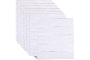 Hyesrtey Papier Peint 3D Brique,10 pièces Stickers Muraux Brique 3D,Panneaux Muraux Adhesif, Insonorisation Papier Peint Mural 3D En Mousse,pour Salle De Bain Balcon Cuisine, 35 * 38.5cm (Blanc)