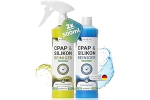 CPAP Maske Reinigungsspray Set 500ml - Konzentrat 500ml Silikon-Reiniger Schlauchreiniger, CPAP Spezialreiniger Sprüher, Kunststoffreiniger, Mapeau (2x 500ml)