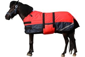 Leberna Foal & Mini Horse Winter Rug – 300D Breathable Miniature Weanling Donkey Horse Blanket with Bellyband(150g Fill) (Fluorescent Red, Large (3'6"-4'0"))