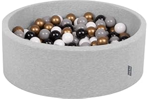 KiddyMoon Piscine À Balles pour Bébé Rond 90X30cm/200 Balles 7Cm Fosses À Boules Jouet Enfant, Gris Clair:Blanc/Gris/Noir/Or