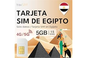 travSIM Egipto Tarjeta SIM | 5 GB de Datos móviles | Hotspot Disponible | Plan en la Tarjeta SIM para Egipto es válido Durante 15 días
