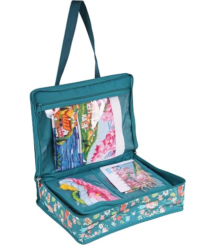 Prym Sac à Ouvrage Coton Marine 34 X 26 X 9,5 Cm - Rangement Couture Et Tricot Avec Poches Prym Poches Transparentes Intérieures