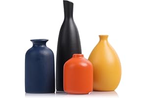 QIANLING Juego de 4 jarrones de cerámica Coloridos, jarrones pequeños Modernos de Color Amarillo, Naranja y Azul para decoración del hogar, Cocina, Oficina, baño, repisa, Entrada, decoración de Granja
