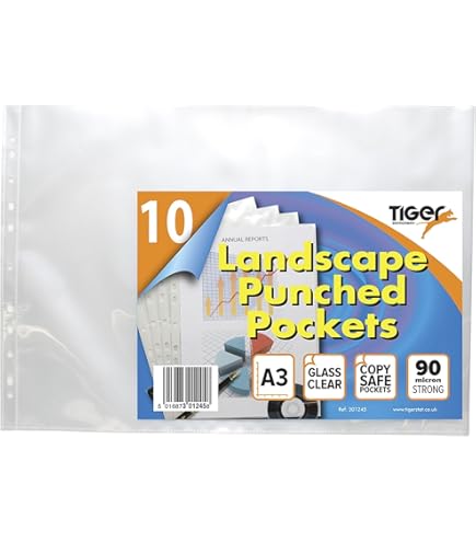 Punched Pocket A3 Landscape Strong Premier 90 Micron Transparent Poly Wallets Glass Clear Sheet Protector Sleeve – 78214 (Pack Of 10 X 1 - View #3