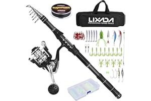 Lixada Canne à Pêche,Kit de Pêche Professionnel-Moulinet de pêche en Aluminium résistant et Boîte d'Accessoires Complète，Adapté pour Les Voyages de pêche en Eau Douce et en Eau salée