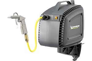 MICHELIN - CA-MBL-GO2 - Compresor Aire Monoblock 1.5HP - Con Enrollador Automático de Manguera 10m - Pistola Sopladora Incluida - 160 l/min 8 BAR - Sin Aceite - Soporte de Pared Plug & Play
